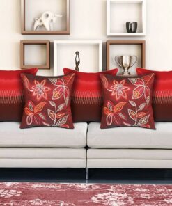 Home9ine Embroidery Maroon & Red Color Polyester Cushion Covers (40*40cm Pack of 5)