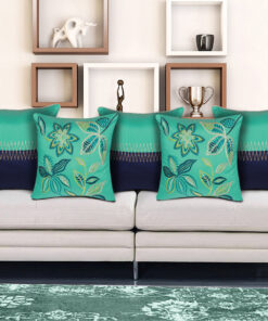 Home9ine Embroidery Dark Blue & Teal Green Color Polyester Cushion Covers (40*40cm Pack of 5)