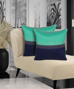 Home9ine Embroidery Dark Blue & Teal Green Color Polyester Cushion Covers (60*60cm Pack of 2)