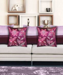 Home9ine Embroidery Purple & Lilac Color Polyester Cushion Covers (40*40cm Pack of 5)