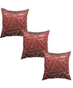 Home9ine Triangles Burgundy Gold Sequin Cushion Covers Size - 40x40 (Pack of 3)