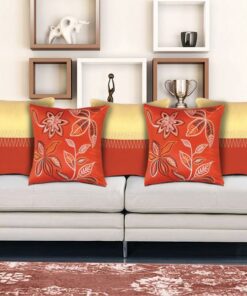 Home9ine Embroidery Yellow & Orange Color Polyester Cushion Covers (40*40cm Pack of 5)