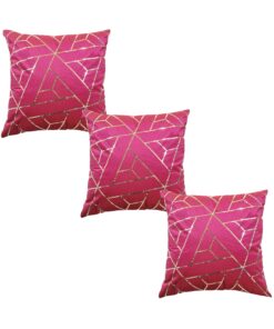 Home9ine Triangles Fuchsia Gold Sequin Cushion Covers Size - 40x40 (Pack of 3)