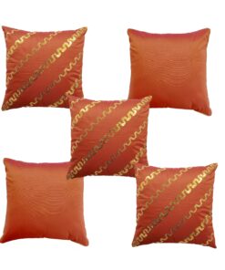 Home9ine Zig -Zag Rust Gold Sequin Cushion Covers Size - 40x40 (Pack of 5)