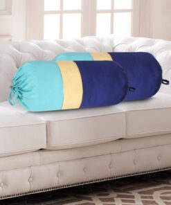 HOME9INE Designer Solid Color Striped Bolster Covers Dark Blue and Teal Green 30x15 Inch - (Pack of 2)